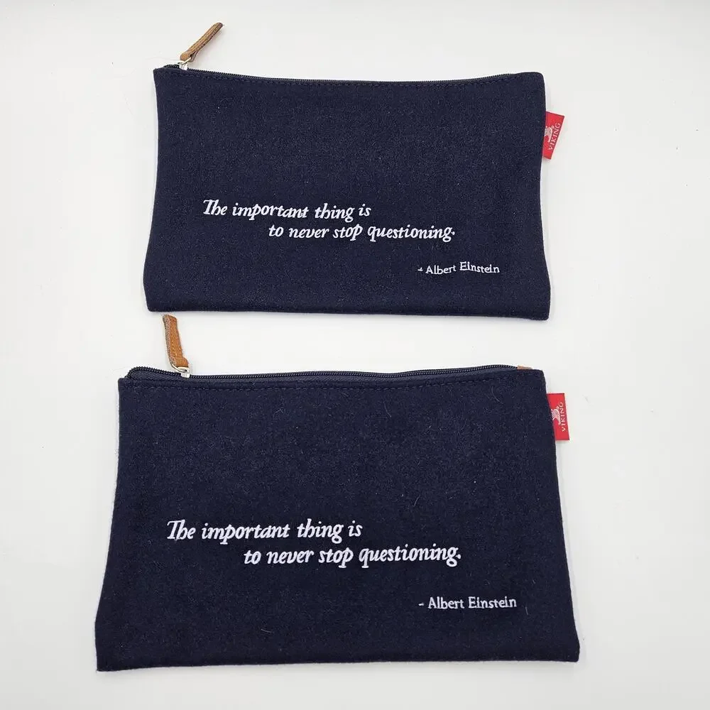 2 Navy Blue Viking Wool Money Bag Travel Bag Pencil Pouch Albert Einstein Quote